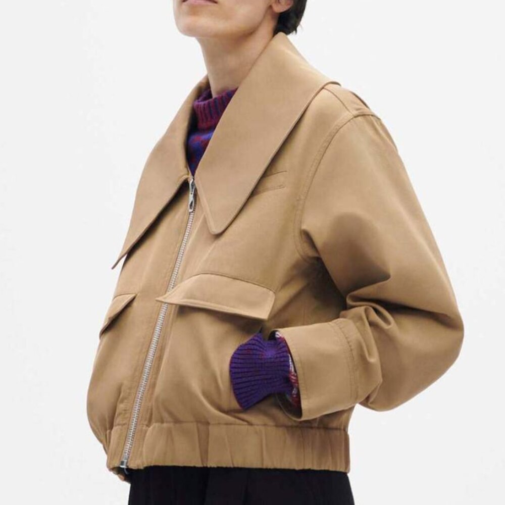GANNI heavy twill beige wide collar jacket, size EU 32 / US XS or US 2